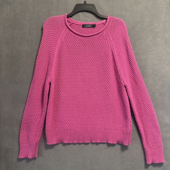 Lauren Ralph Lauren Roll Neck Chunky Knit Sweater Womens Size L Pink Preppy - Picture 1 of 7